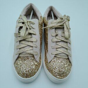 Nature‎ Breeze Two-Tone Gold Glitter Classic Lace-up Fashion Sneakers - 7 - New